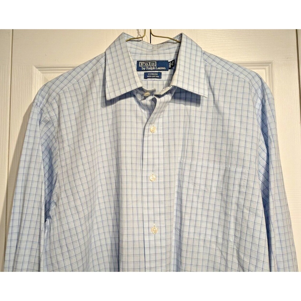Polo Ralph Lauren Men Sz: 16 Large CURHAM Button Shirt Blue Check Pocket Vintage